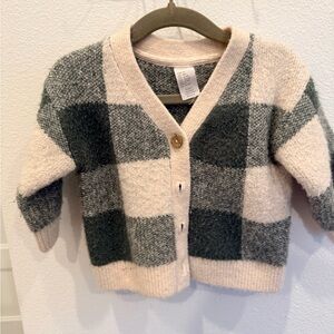 H&M Kids Check Knit Cardigan - Cream & Green